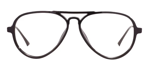 TR Double Bridge Pilot Glasses Frame With Spring Hinge - Black