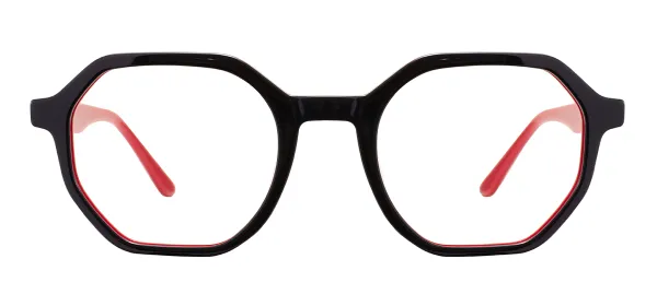 Acetate Geometric Eyeglasses (Black Red)