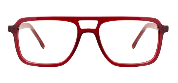 Rectangular Double Bridge Spectacles (Transparent Red)