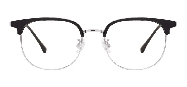 Trendy Round Browline Eyewear (Black & Silver)