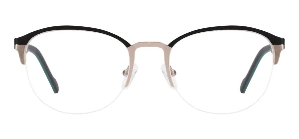 Oval Metal Half Rim Glasses (Black & Gold)
