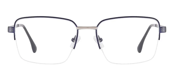 Metal Rectangular Half Rim Glasses (Blue & Silver)