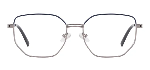 Trendy Geometric Metal Eyeglasses (Blue & Silver)