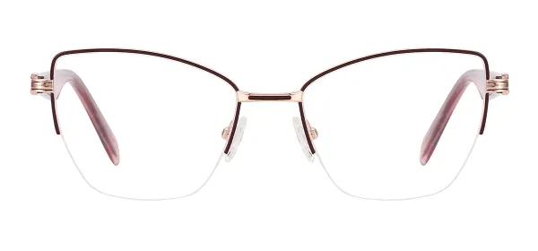 Women Square Half Rim Glasses (Red & Gold)