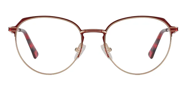 Vintage Oval Metal Glasses (Red & Gold)