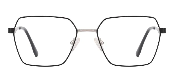 Geometric Full Rim Eyeglasses Frame (Black & Silver)