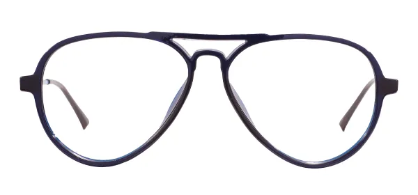 TR Double Bridge Pilot Glasses Frame With Spring Hinge - Blue