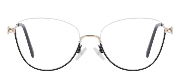 Metal Cat Eye Half Rim Glasses - Black