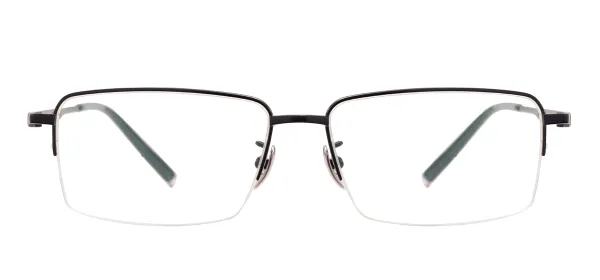 Half Rim Men Titanium Rectangular Durable Eyeglasses Frame - Black
