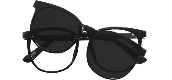 Round Clip-On Sunglasses - Black
