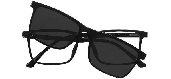 Rectangular Acetate Clip-On Sunglasses - Black