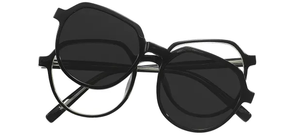 Acetate Clip-On Polarized Sunglasses - Black Transparency