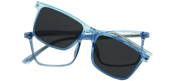 Rectangular Acetate Clip-On Sunglasses - Blue
