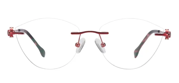 Cat Eye Rimless Spectacles - Red