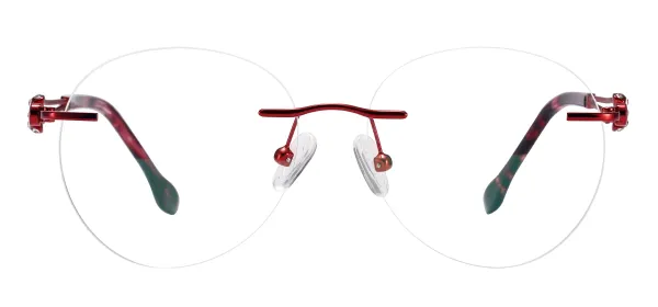 Round Rimless Spectacles - Red