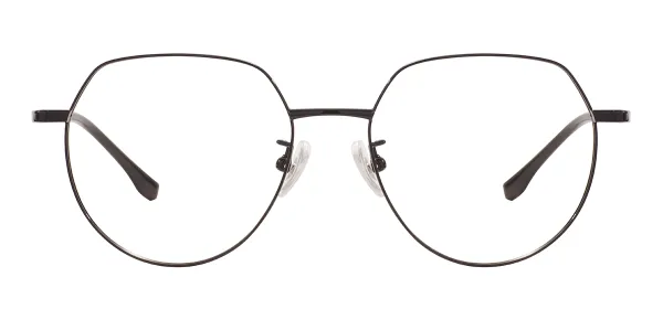 Metal Oval Glasses Frame With Titanium Temple - Black