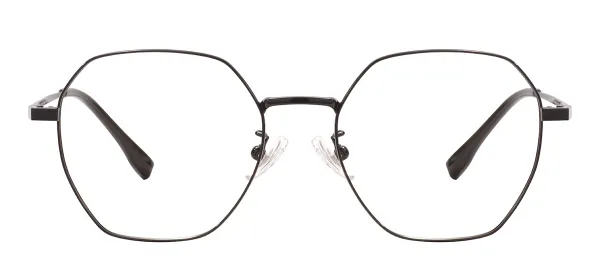 Metal Oval Glasses Frame With Titanium Temple - Black