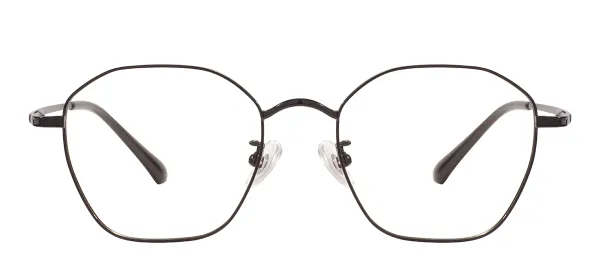Metal Oval Glasses Frame With Titanium Temple - Black