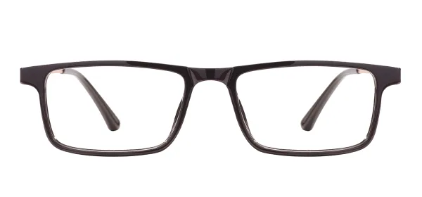 TR Rectangular Glasses Frame With Sping Hinge - Shiny Black