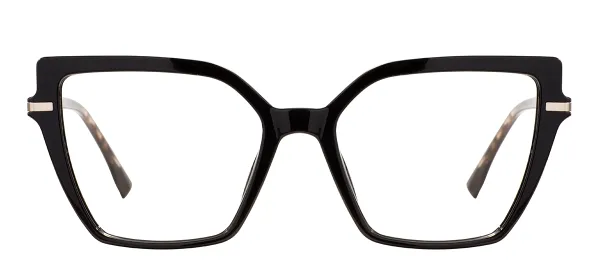 Large Cat Eye Glasses Frame With Spring Hinge - Black