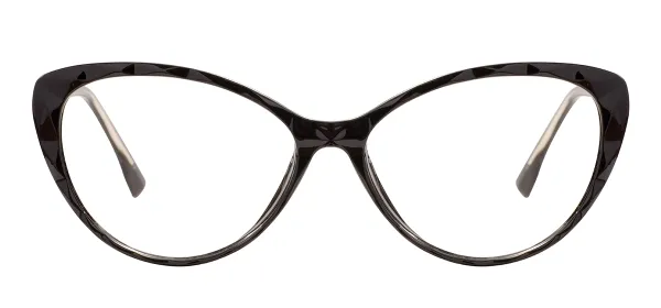 Crystal Cat Eye Glasses Frames With Spring Hinge - Black