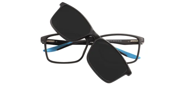 Rectangular Clip-On Sunglasses - Black Blue