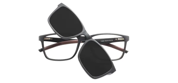 Rectangular Clip-On Sunglasses - Black Brown