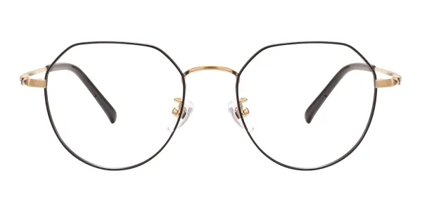 Geometric Medium Round Eyeglasses - Black Gold