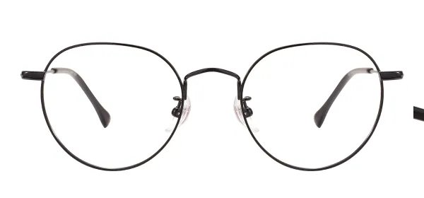Round Metal Frame And Titanium Temples Eyeglasses - Black