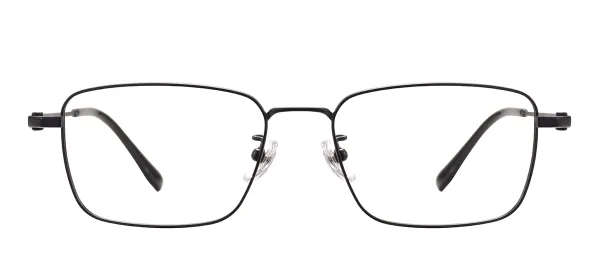 Rectangular Large Metal Frame And Titanium Temples Eyeglasses - Black