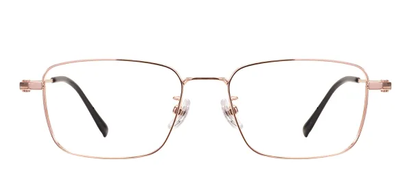 Rectangular Large Metal Frame And Titanium Temples Eyeglasses - Gold