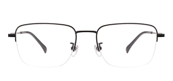 Large Half Rim Rectangular Eyeglasses - Black