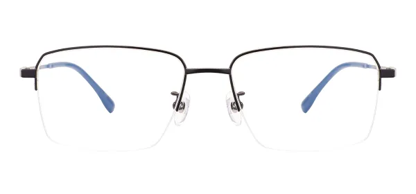 Large Half Rim Rectangular Eyeglasses - Black
