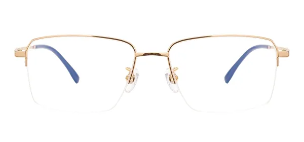 Large Half Rim Rectangular Eyeglasses - Gold